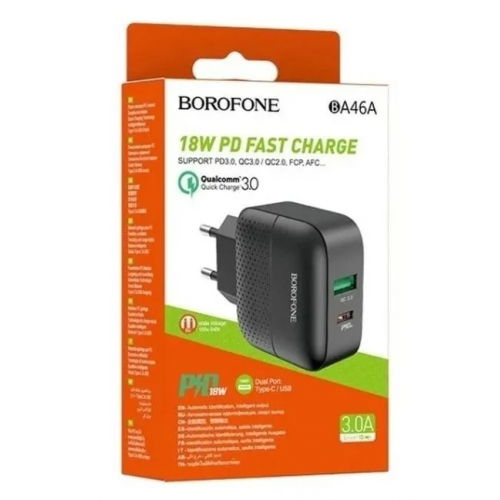 Зарядное устройство BOROFONE BA46A / с поддержкой QuickCharge 3.0 (кабель в комплекте)